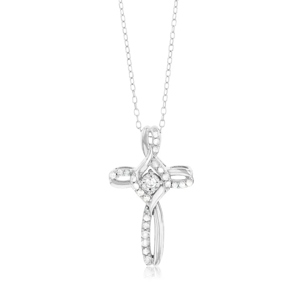 Sterling Silver 1/5 Carat Diamond Cross Infinity Pendant on 45cm Chain Shiels