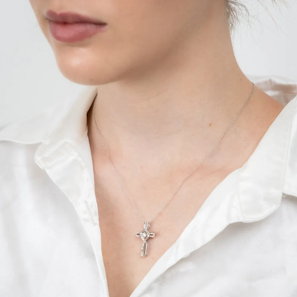 Sterling Silver 1/5 Carat Diamond Cross Infinity Pendant on 45cm Chain Shiels