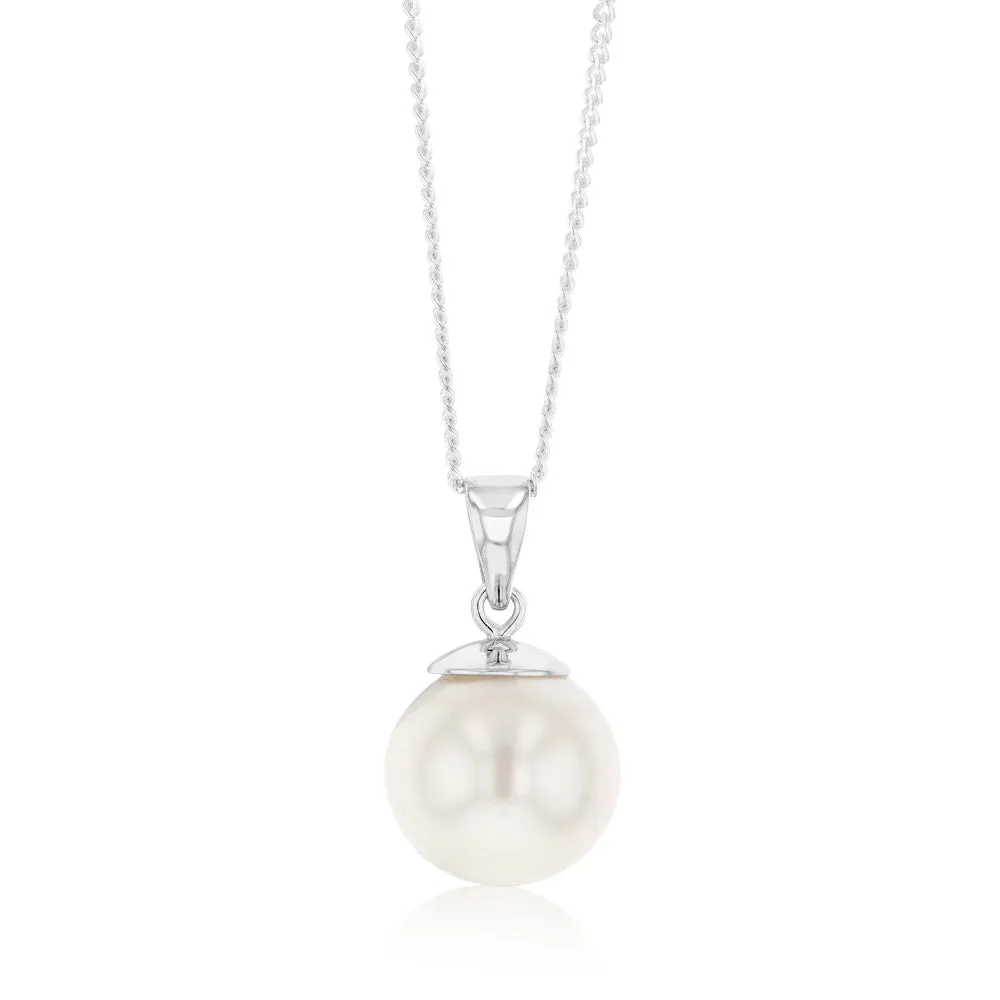 Sterling Silver 9-11mm White South Sea Pearl and Diamond Pendant on 45cm Chain Shiels
