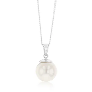 Sterling Silver 9-11mm White South Sea Pearl and Diamond Pendant on 45cm Chain Shiels