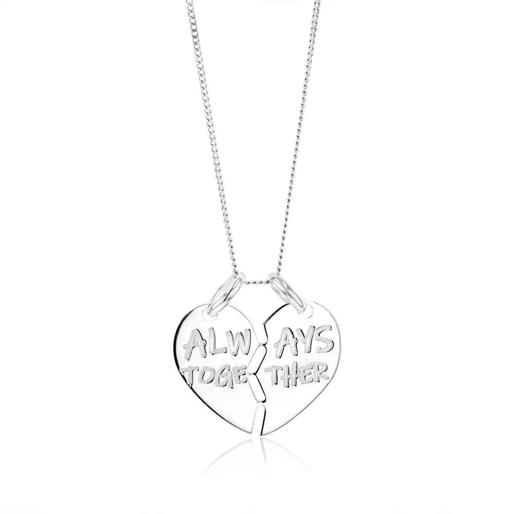 Sterling Silver Always Together Split Heart Pendant Shiels