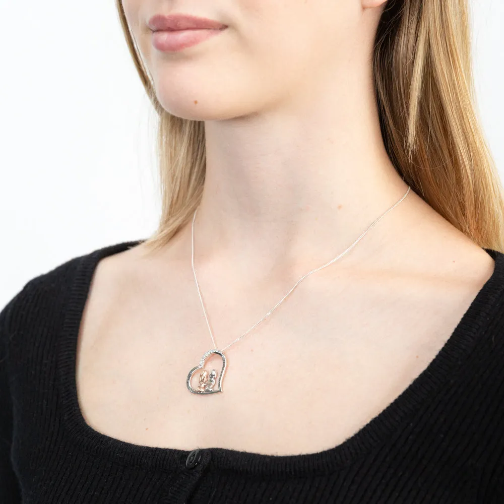 Sterling Silver And Rose Gold Plated Cubic Zirconia Engraved Heart Sister Pendant Shiels