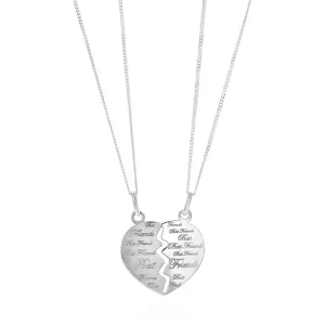 Sterling Silver Best Friend Broken Heart Pendant On 45cm Chains Shiels