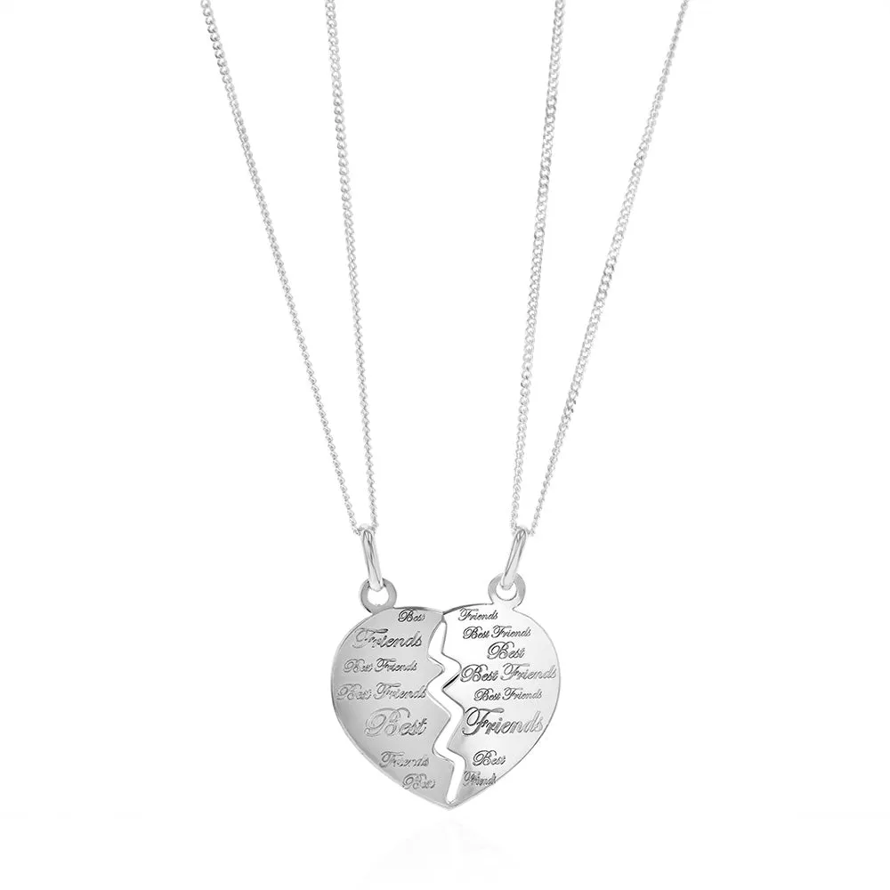Sterling Silver Best Friend Broken Heart Pendant On 45cm Chains Shiels