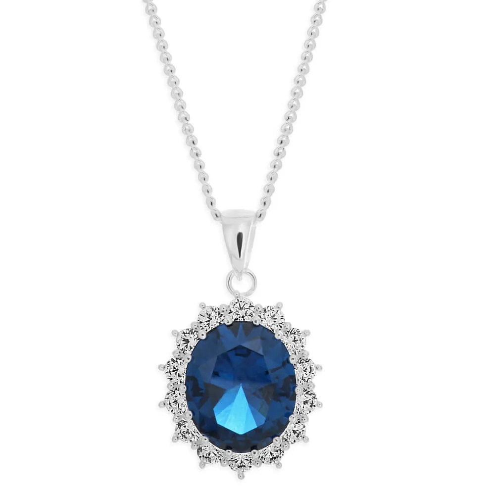 Sterling Silver Blue and White Zirconia Oval Pendant Shiels