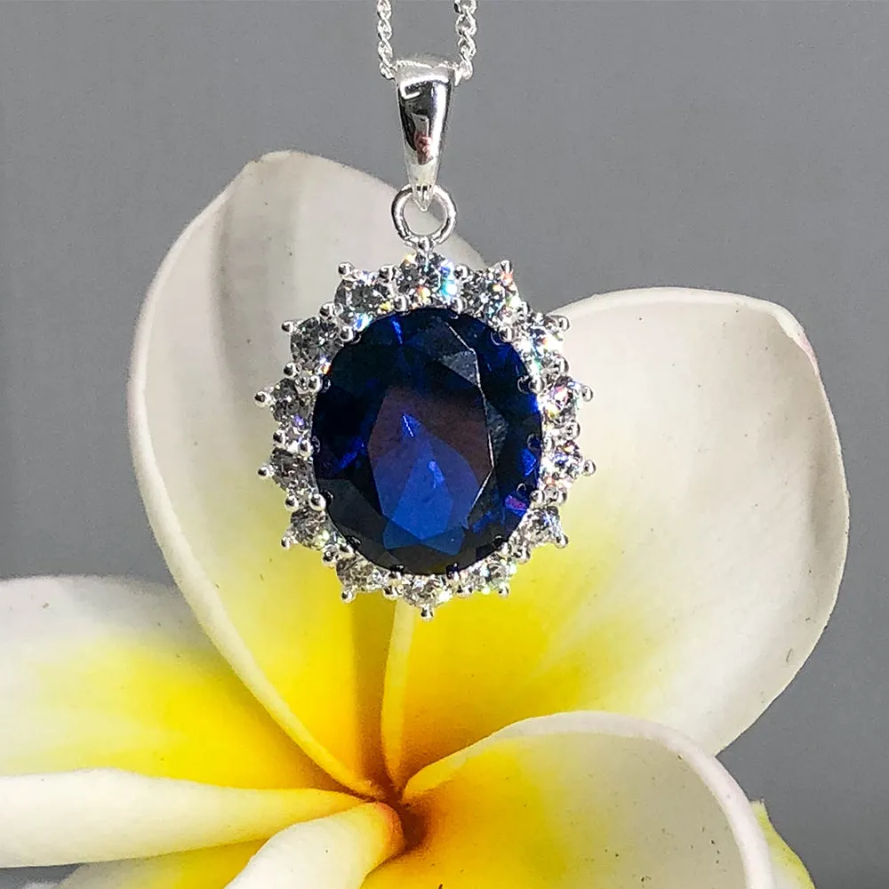 Sterling Silver Blue and White Zirconia Oval Pendant Shiels