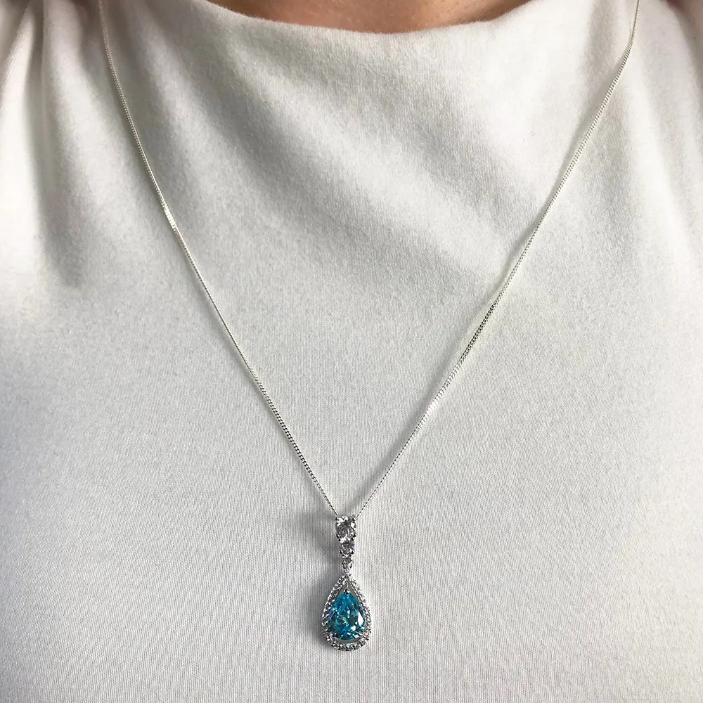 Sterling Silver Blue and White Zirconia Pear Shaped Pendant Shiels