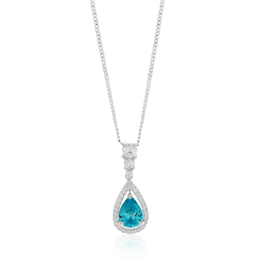 Sterling Silver Blue and White Zirconia Pear Shaped Pendant Shiels