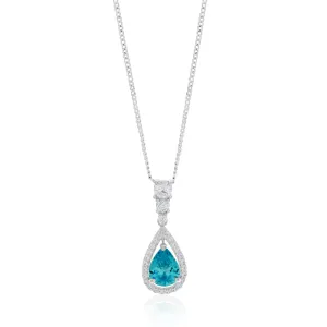 Sterling Silver Blue and White Zirconia Pear Shaped Pendant Shiels