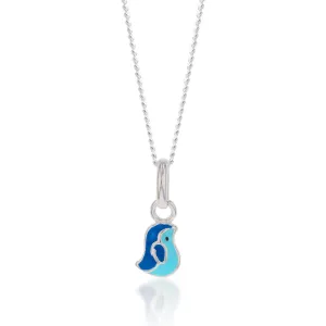 Sterling Silver Blue Enamel Small Bird Charm Pendant Shiels