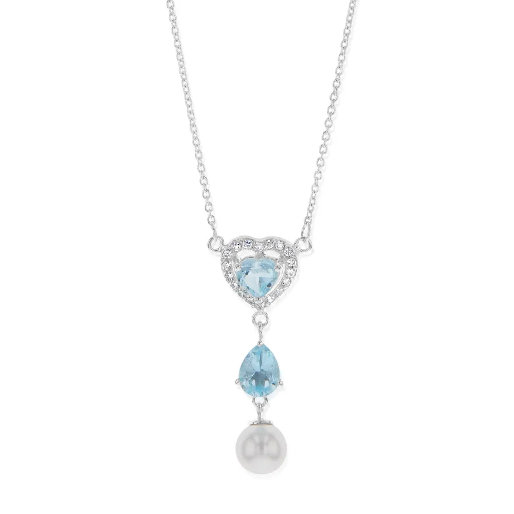 Sterling Silver Created Blue Topaz And Cubic Zirconia Pendant On 42cm Chain Shiels