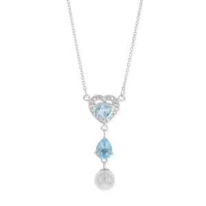 Sterling Silver Created Blue Topaz And Cubic Zirconia Pendant On 42cm Chain Shiels
