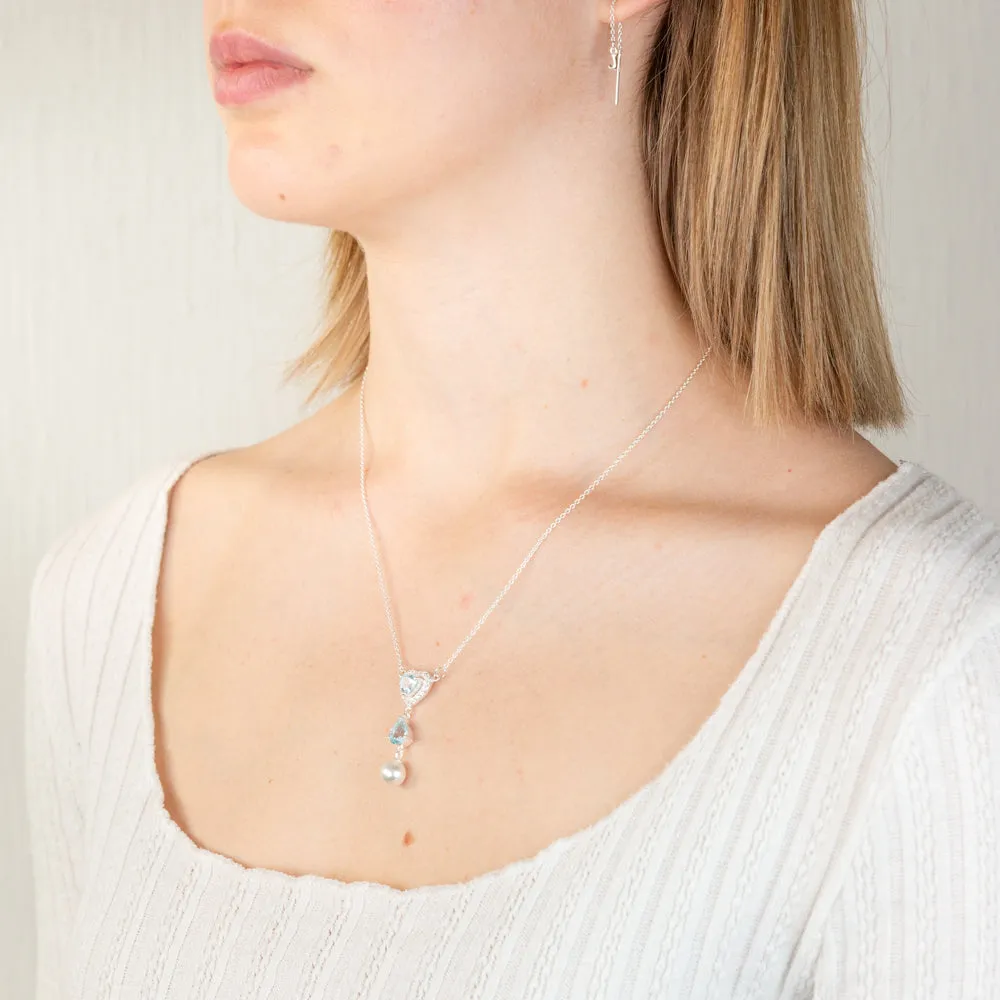 Sterling Silver Created Blue Topaz And Cubic Zirconia Pendant On 42cm Chain Shiels