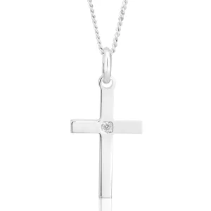 Sterling Silver Cross Pendant 3cm with Centre Zirconia Stone Shiels