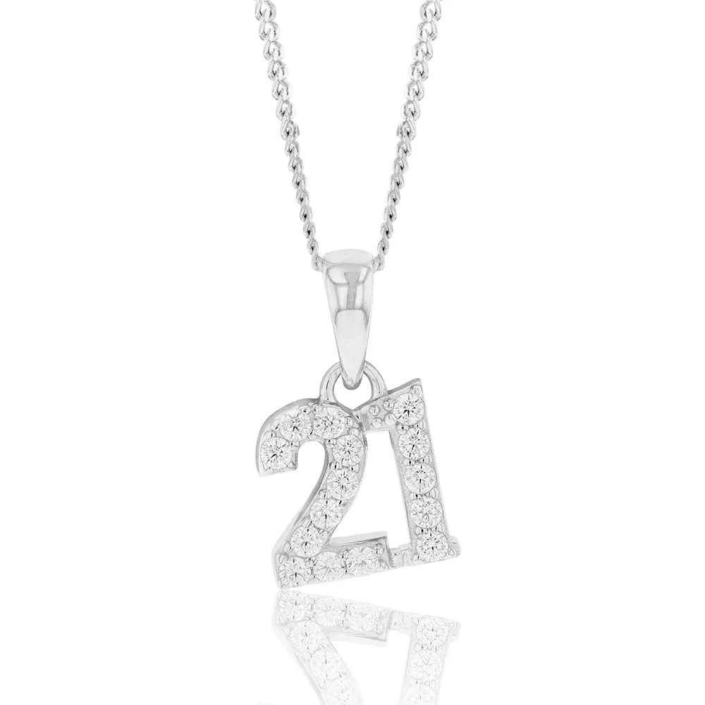Sterling Silver Cubic Zirconia 9mm Number "21" Pendant Shiels