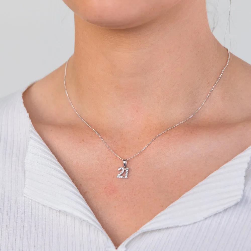 Sterling Silver Cubic Zirconia 9mm Number "21" Pendant Shiels