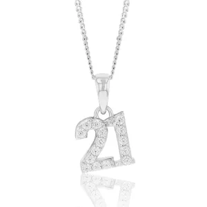Sterling Silver Cubic Zirconia 9mm Number "21" Pendant Shiels