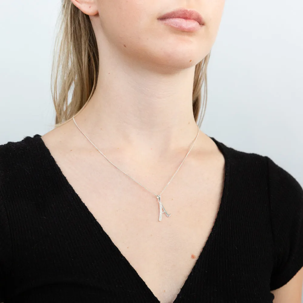 Sterling Silver Cubic Zirconia Cursive Initial "A" Pendant Shiels