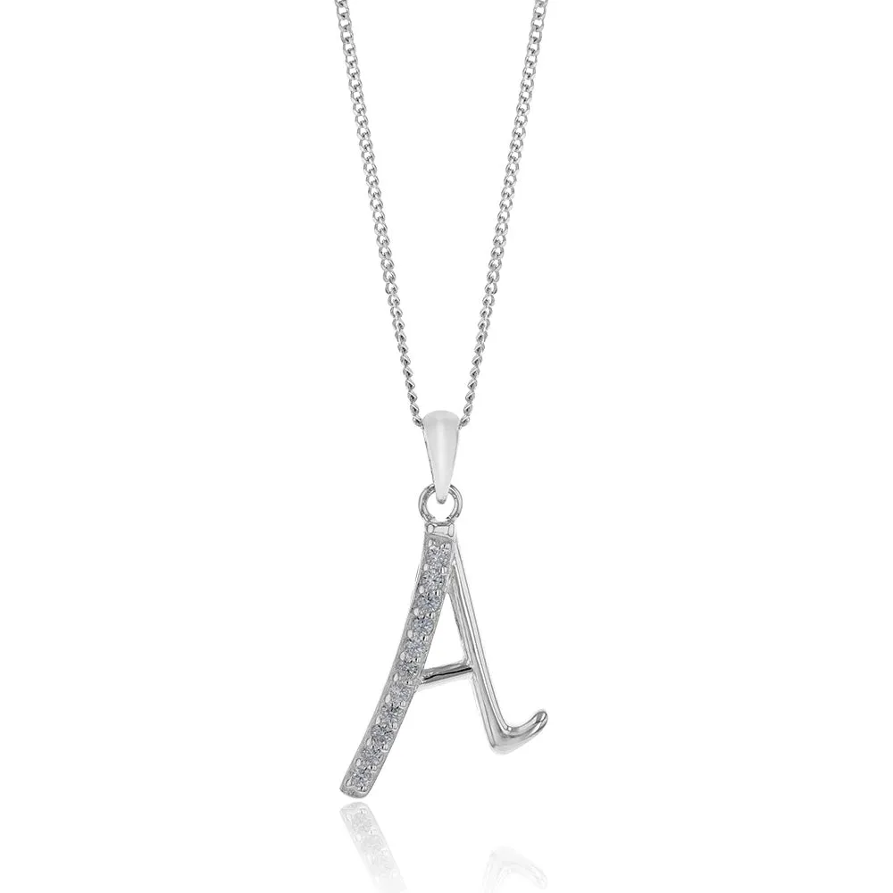 Sterling Silver Cubic Zirconia Cursive Initial "A" Pendant Shiels