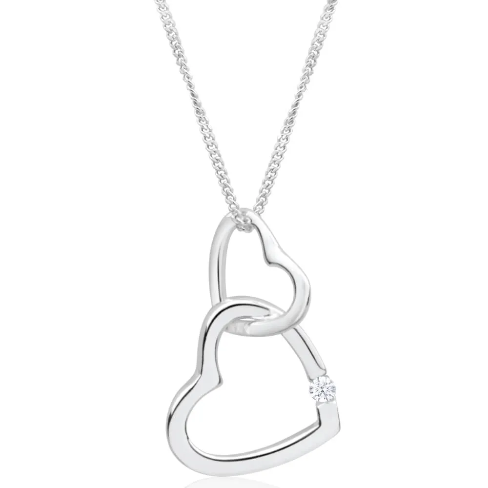 Sterling Silver Cubic Zirconia Double Open Heart Pendant With 45cm Chain Shiels