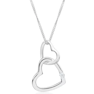 Sterling Silver Cubic Zirconia Double Open Heart Pendant With 45cm Chain Shiels