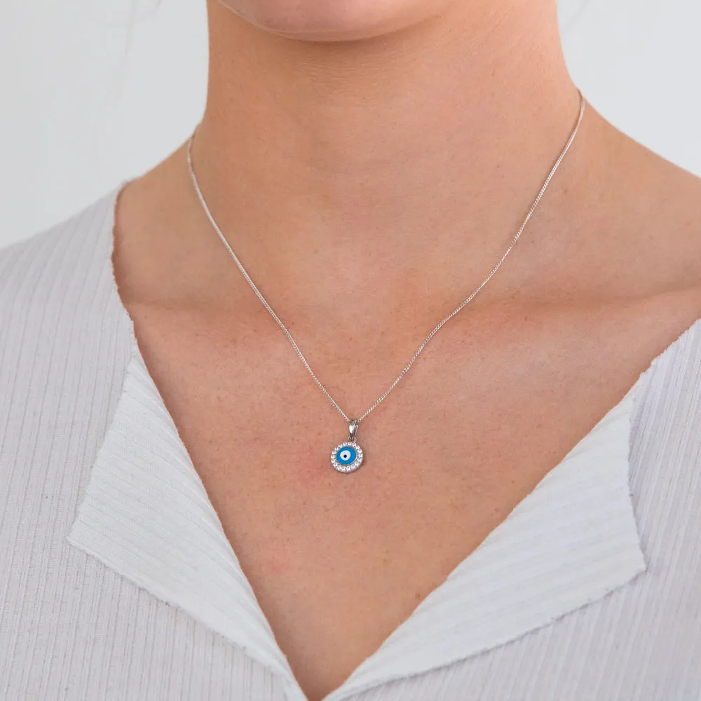 Sterling Silver Cubic Zirconia Evil Eye In Circle Pendant Shiels