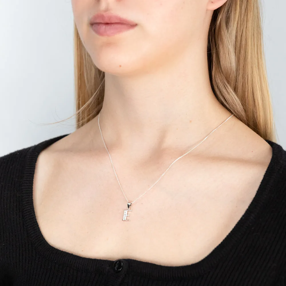 Sterling Silver Cubic Zirconia  Initial "E" Pendant Shiels