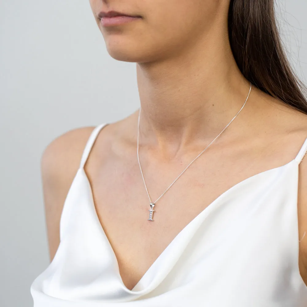 Sterling silver Cubic Zirconia  Initial "I" Pendant Shiels