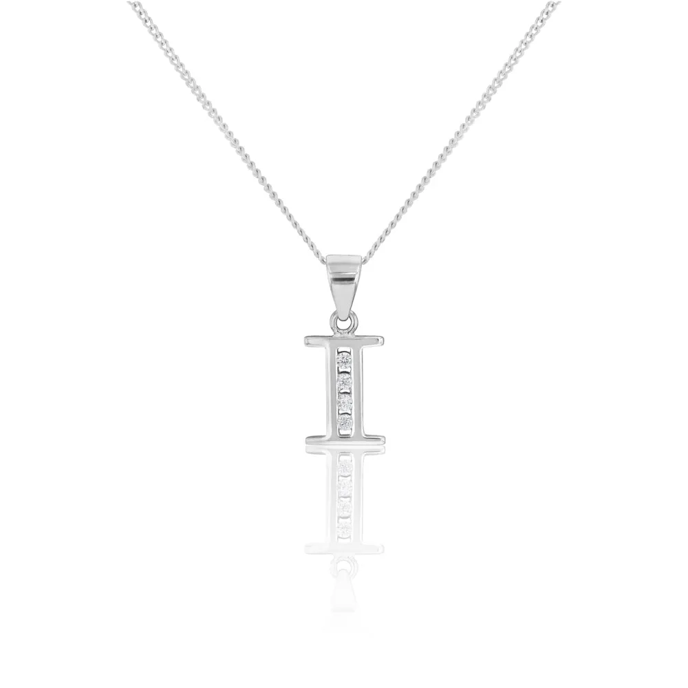 Sterling silver Cubic Zirconia  Initial "I" Pendant Shiels