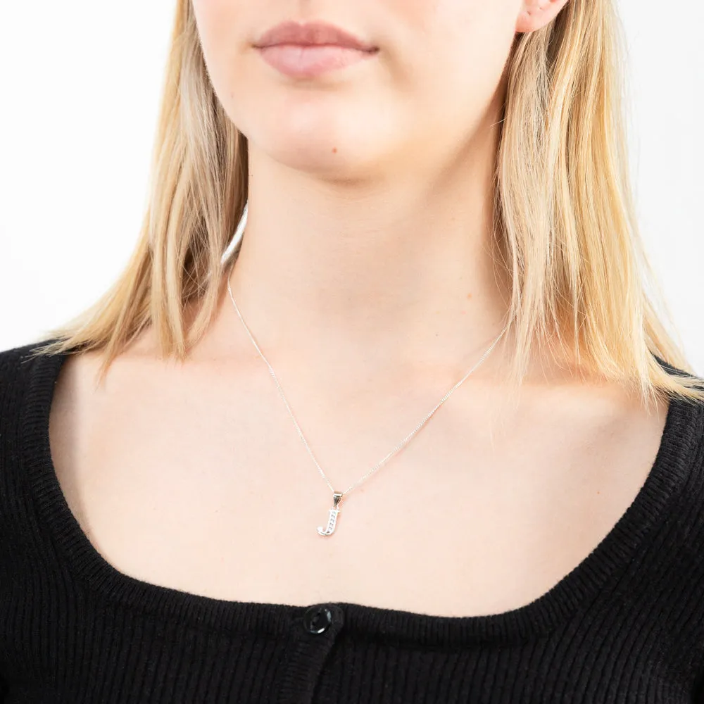 Sterling Silver Cubic Zirconia  Initial "J" Pendant Shiels