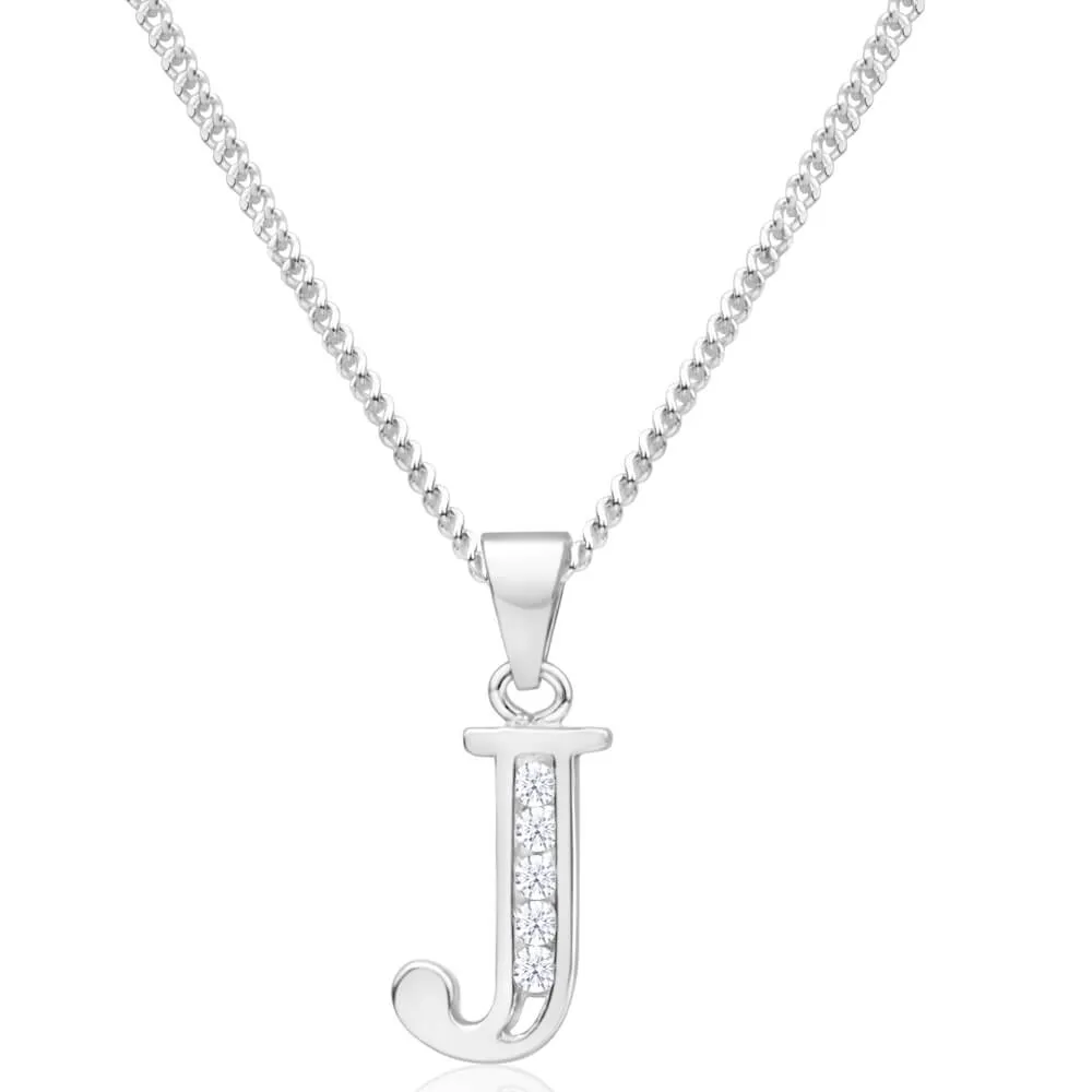 Sterling Silver Cubic Zirconia  Initial "J" Pendant Shiels