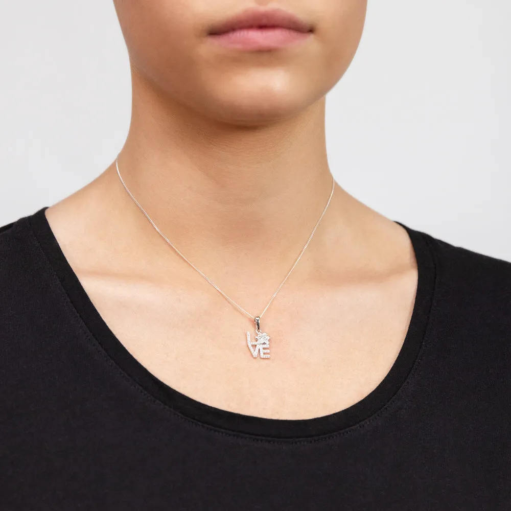 Sterling Silver Cubic Zirconia On Fancy Love Pendant Shiels