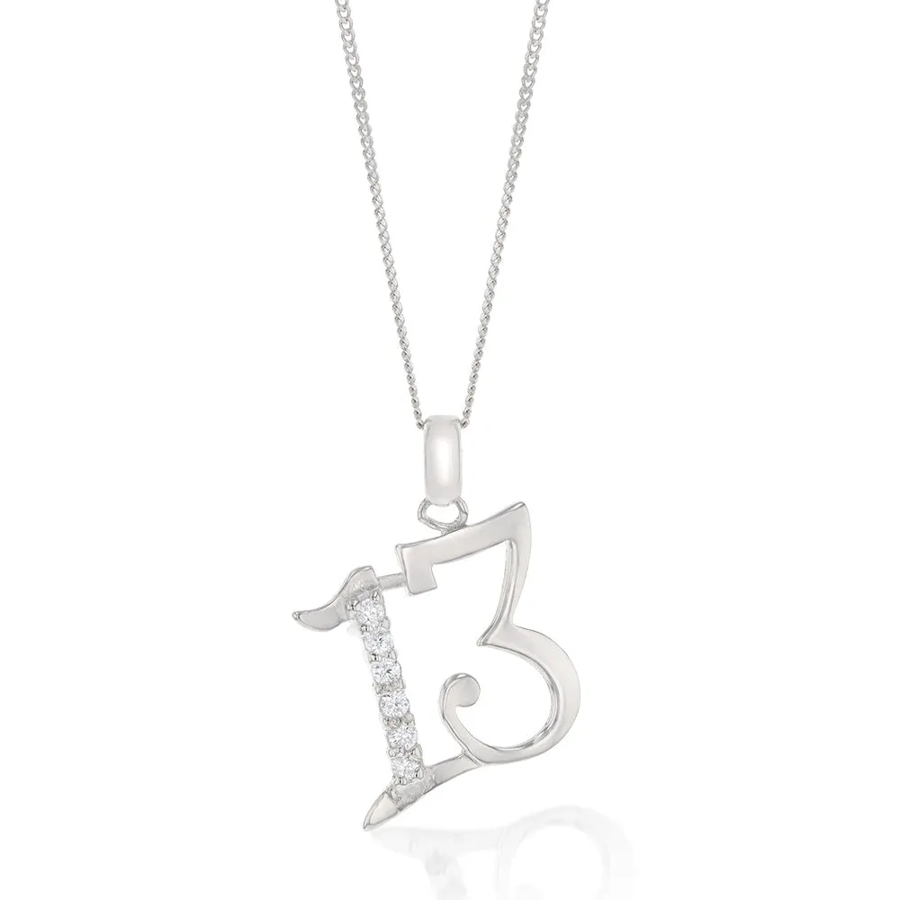 Sterling Silver Cubic Zirconia On Number "13" Pendant Shiels