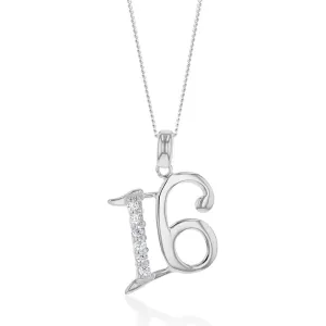 Sterling Silver Cubic Zirconia On Number "16" Pendant Shiels