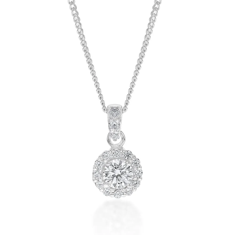 Sterling Silver Cubic Zirconia Round Halo Pendant Shiels