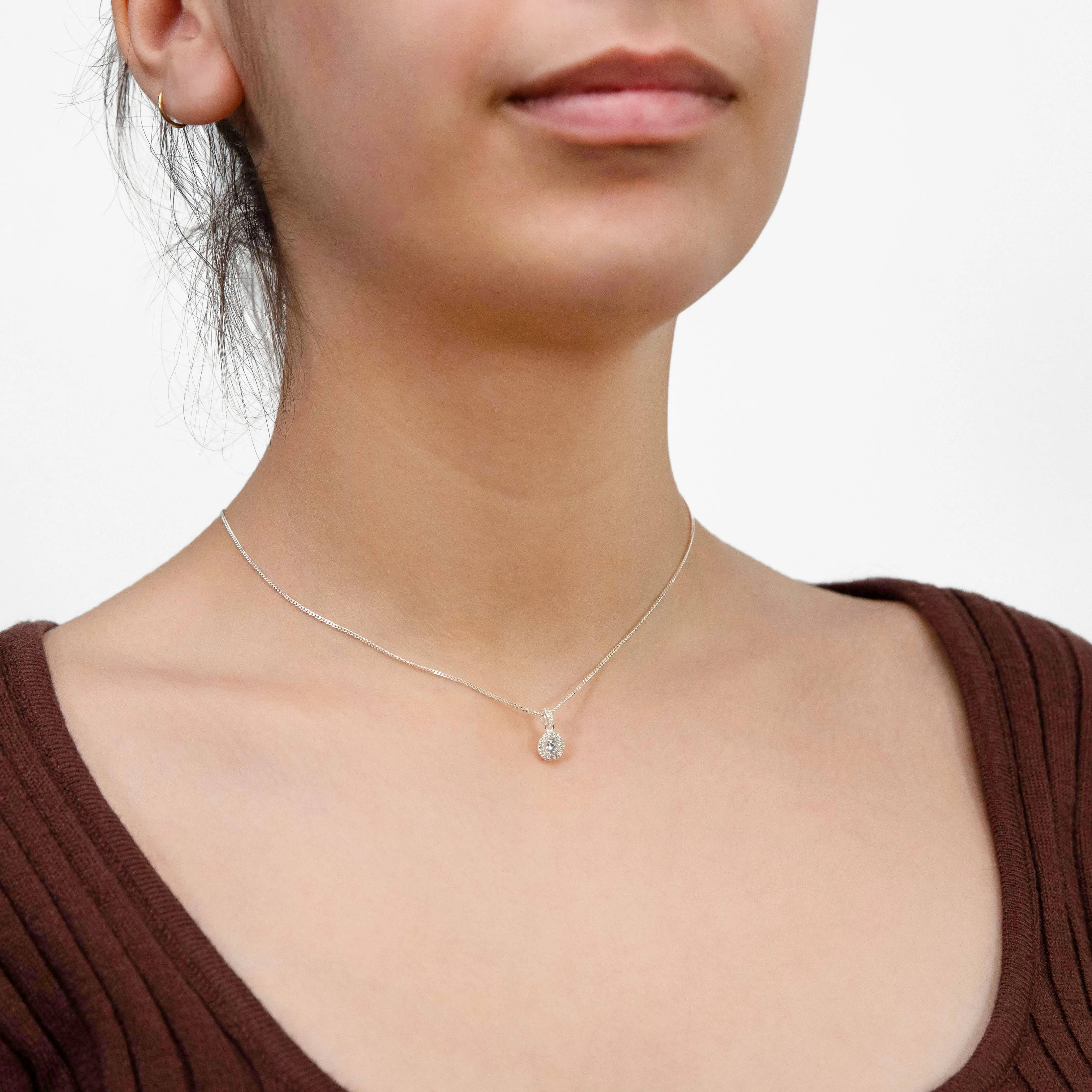 Sterling Silver Cubic Zirconia Round Halo Pendant Shiels