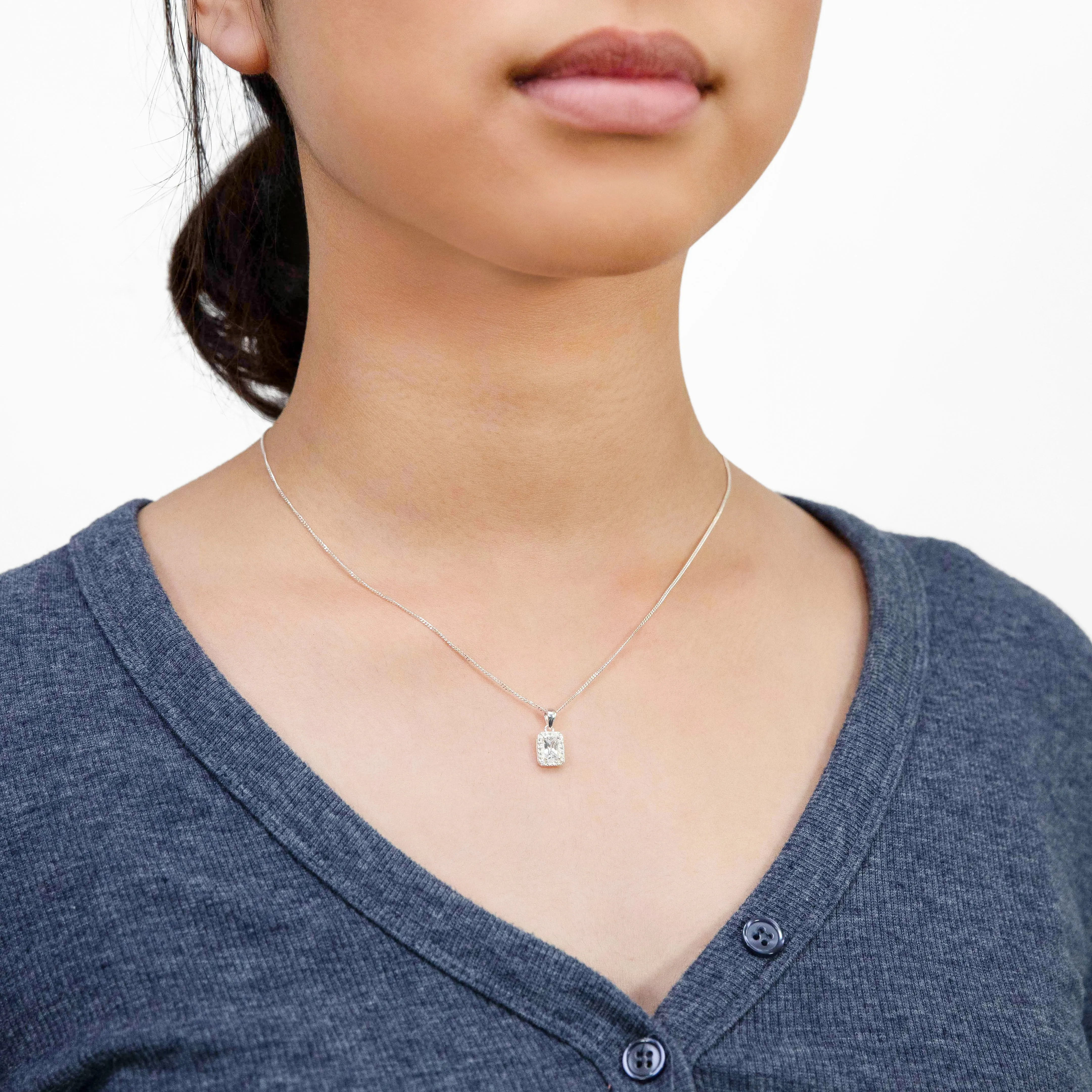 Sterling Silver Cubic Zirconia Square Halo Pendant Shiels