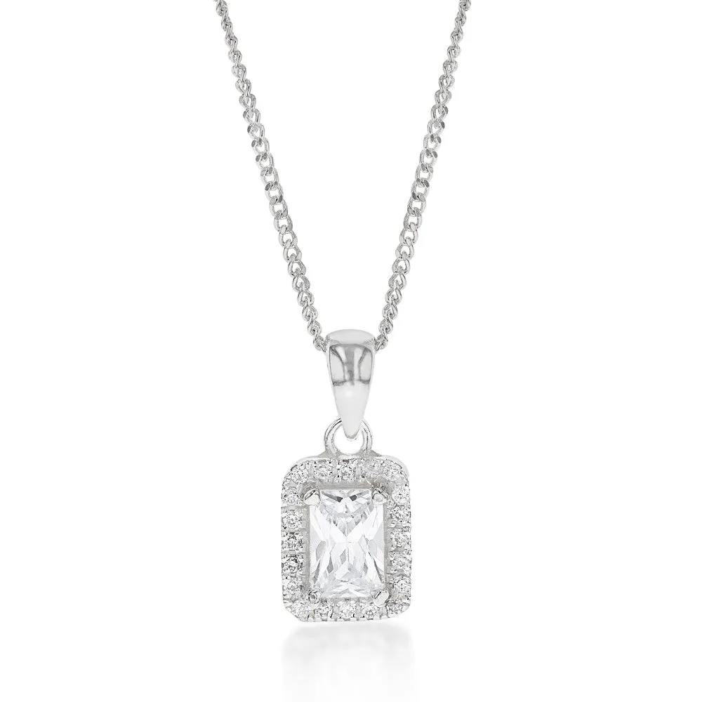 Sterling Silver Cubic Zirconia Square Halo Pendant Shiels