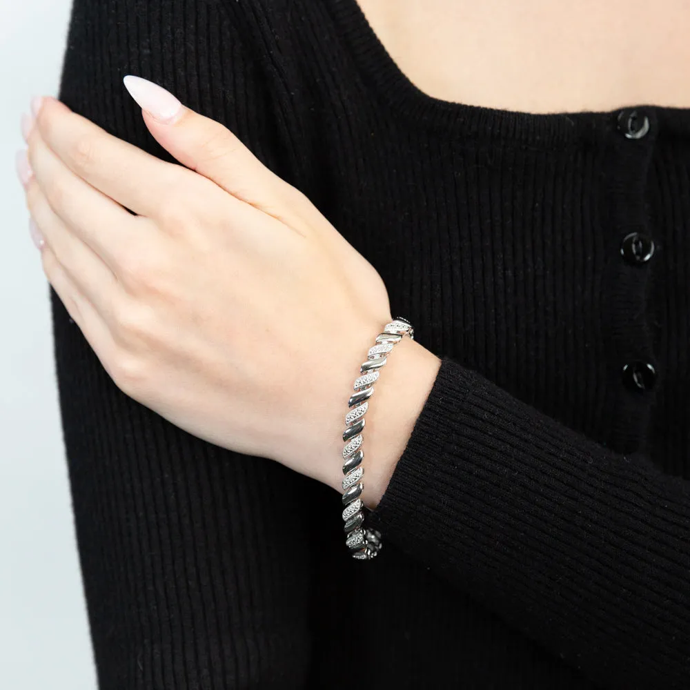 Sterling Silver Diamond Fancy 20cm Bracelet Shiels