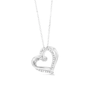 Sterling Silver Double Heart Diamond Pendant with 35 Round Brilliant Cut Diamonds on 46cm Chain Shiels