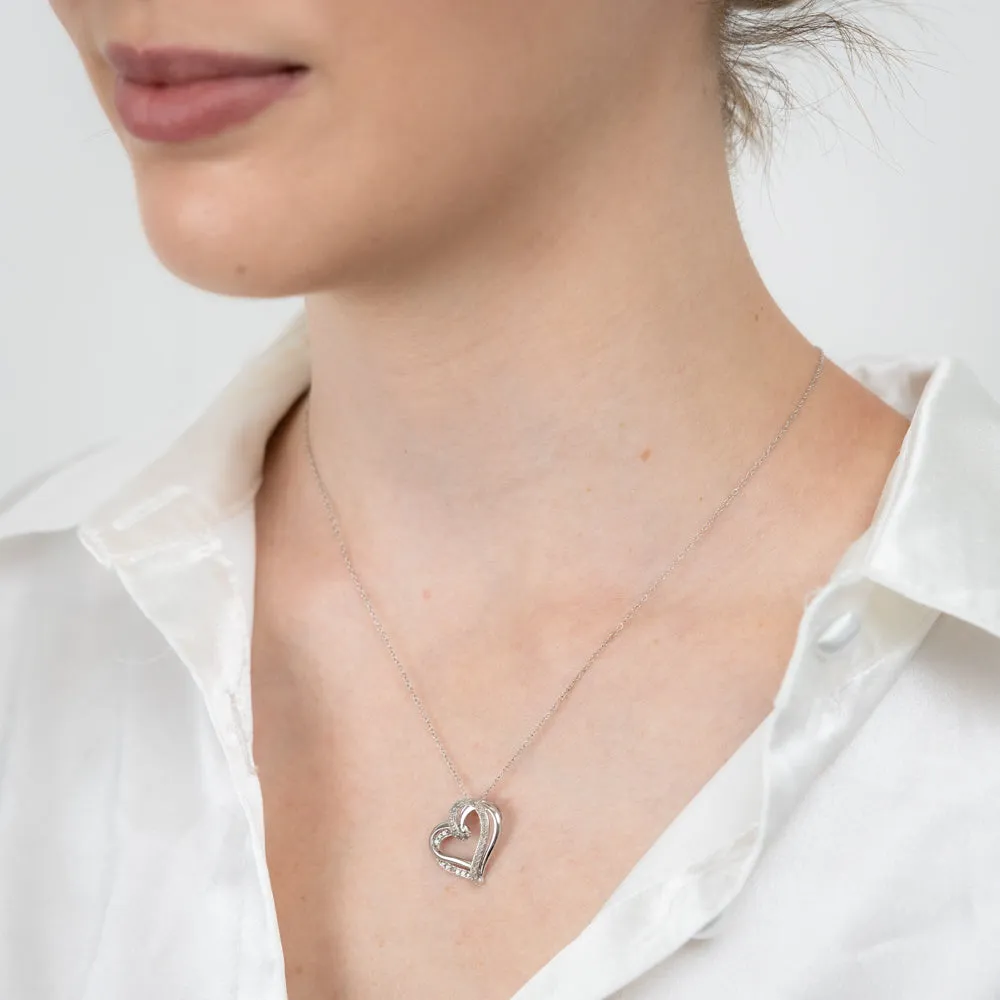 Sterling Silver Double Heart Diamond Pendant with 35 Round Brilliant Cut Diamonds on 46cm Chain Shiels