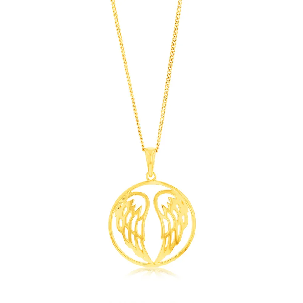 Sterling Silver Gold Plated Angel Wings Round Pendant Shiels