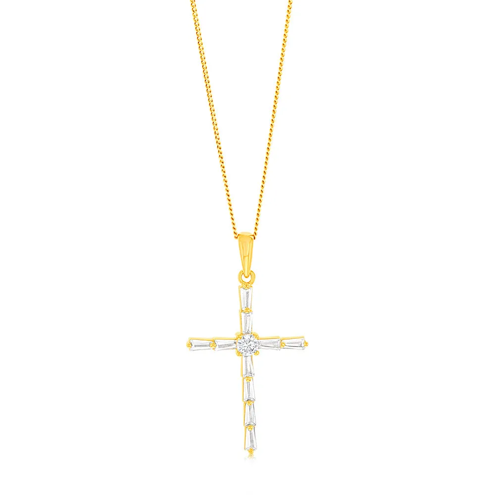 Sterling Silver Gold Plated Cubic Zirconia Cross Pendant Shiels