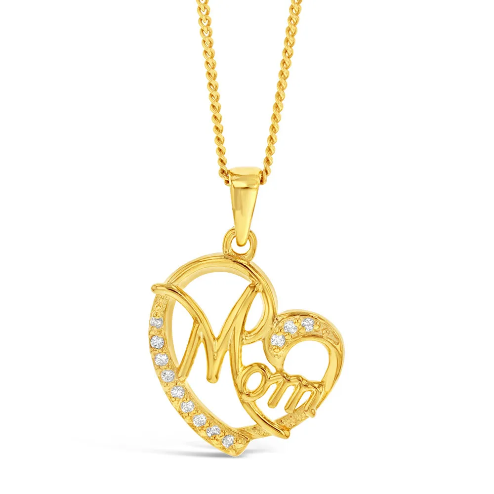 Sterling Silver Gold Plated Cubic Zirconia Heart Mom Pendant Shiels