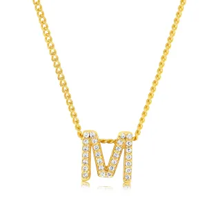 Sterling Silver Gold Plated Cubic Zirconia Initial "M" Pendant On 42cm Chain Shiels