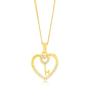 Sterling Silver Gold Plated Cubic Zirconia Key And Heart Pendant Shiels