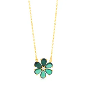 Sterling Silver Gold Plated Green Cubic Zirconia Flower Pendant On Chain Shiels