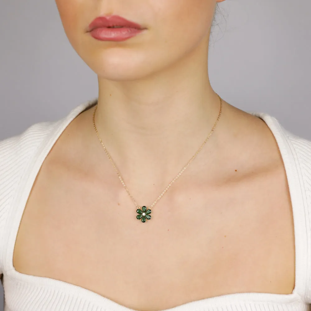 Sterling Silver Gold Plated Green Cubic Zirconia Flower Pendant On Chain Shiels