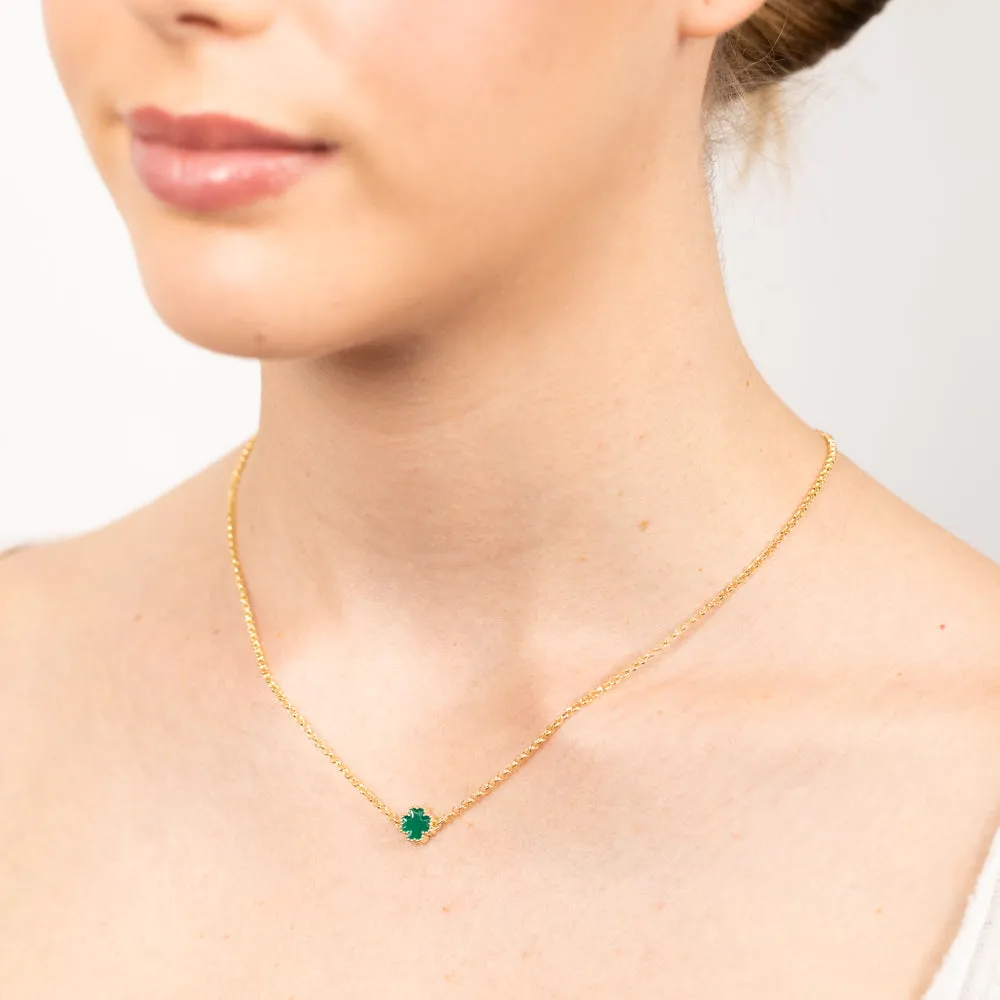 Sterling Silver Gold Plated Green Four Leaf Enamel Flower Pendant On chain Shiels