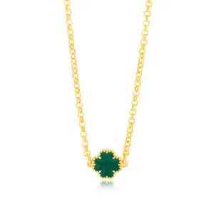 Sterling Silver Gold Plated Green Four Leaf Enamel Flower Pendant On chain Shiels